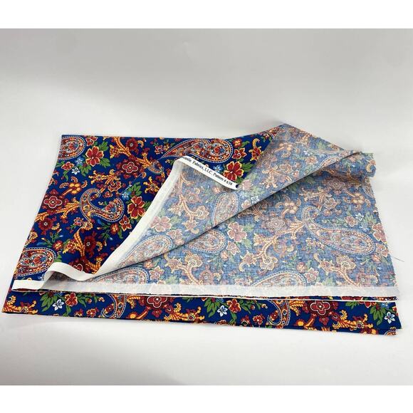 VTG Pasley Fabric Cotton 1 yard Blue And Multicolor - Picture 2 of 6